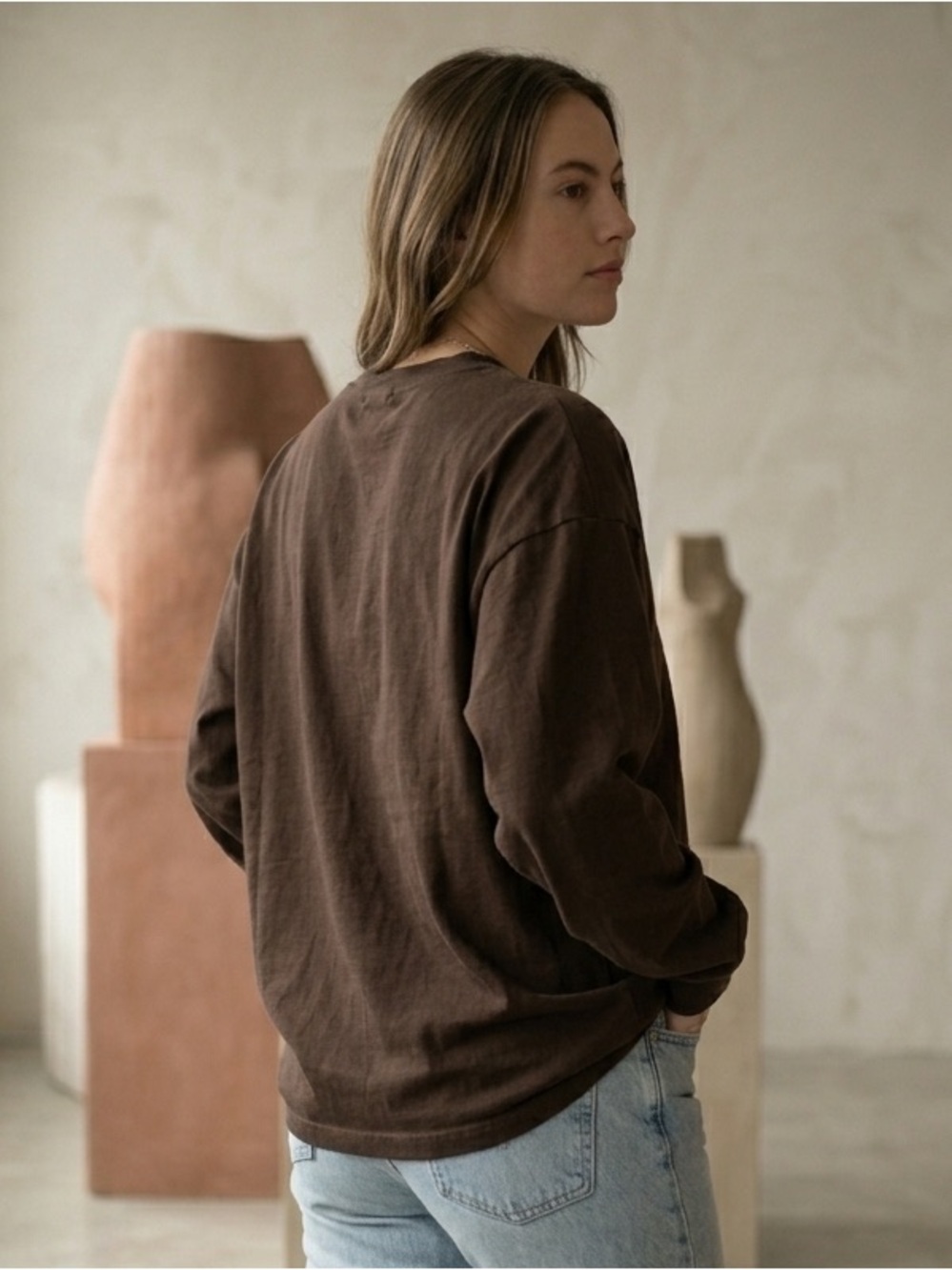 NWT SKIMS Heavy Cotton Jersey Oversized Long Sleeve T-Shirt Espresso XXS-M - Picture 7 of 8